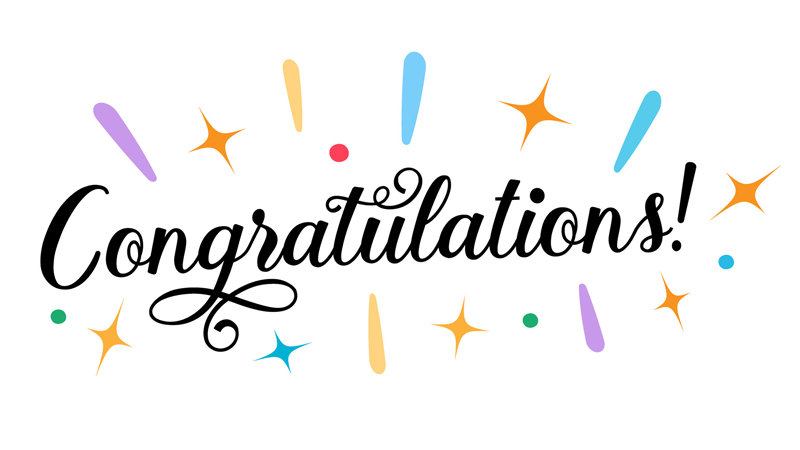 Text reading "Congratulations" with confetti