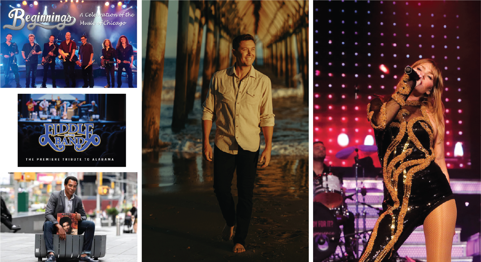 Graphic featuring performers of this season's upcoming Performing Arts Series